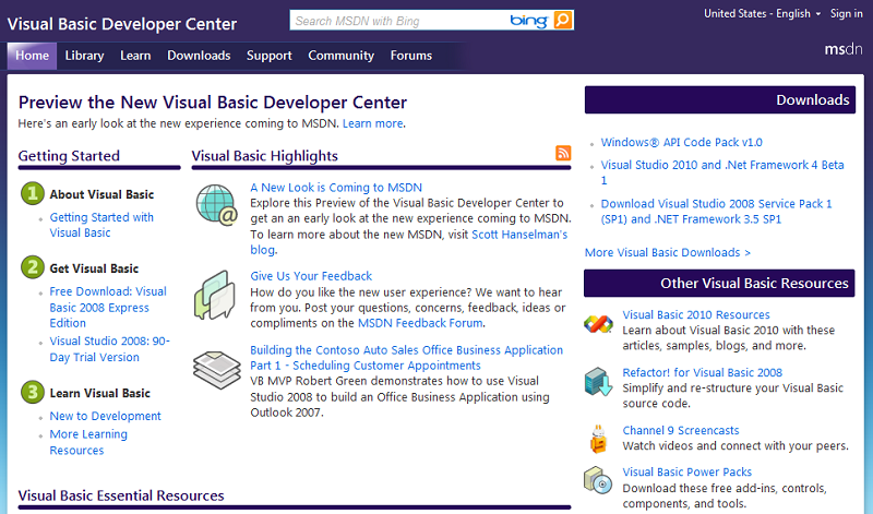MSDN new look -  VB Preview